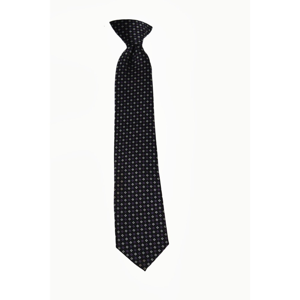 Chaps Boys Clip On Necktie Black Geometric Purple White Pattern 13.5 Inch Length